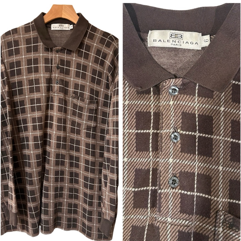 Vintage Balenciaga Long Sleeve Brown Checked Shirt